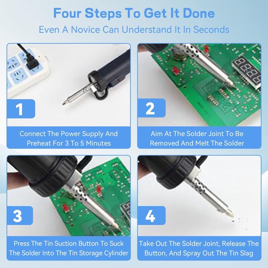 Dailygoods - Desoldering Pump - RVS Vacuüm Soldering Tool - 350W - Met 3 Nozzles - EU Plug - Effectief Ontsolderen - Handzaam en Gebruiksvriendelijk — afbeelding 2