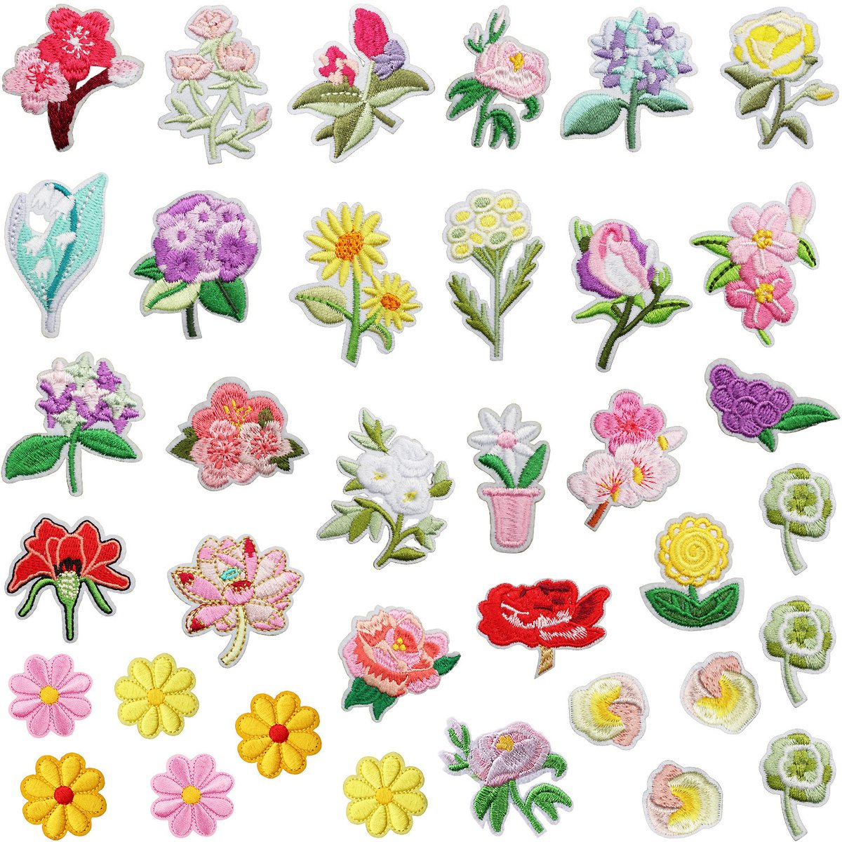 36 Opstrijkpatches – Bloemenpatronen – Geborduurde patches – Hoogwaardige borduurpatches – Voor het versieren en repareren van kleding – Ideaal voor T-shirts, spijkerbroeken, rugzakken en meer.