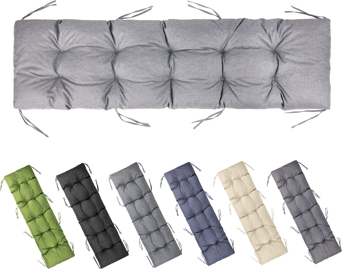 Garronda Bankkussen 180x50 cm – 10 cm dik – Waterafstotend & UV-bestendig – met Banden – Lichtgrijs GD-AM-Bono