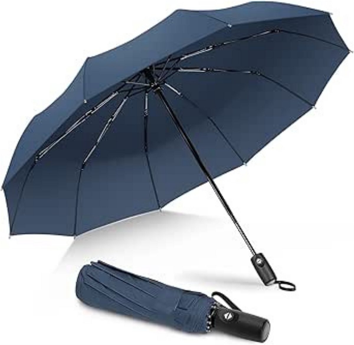 Automatisch Zakparaplu - 10 Ribs - Mini Paraplu - Reisparaplu Klein - Compacte Paraplu - Opvouwbaar - Windbestendig - Lichtgewicht - Saffier - van Imperatoris