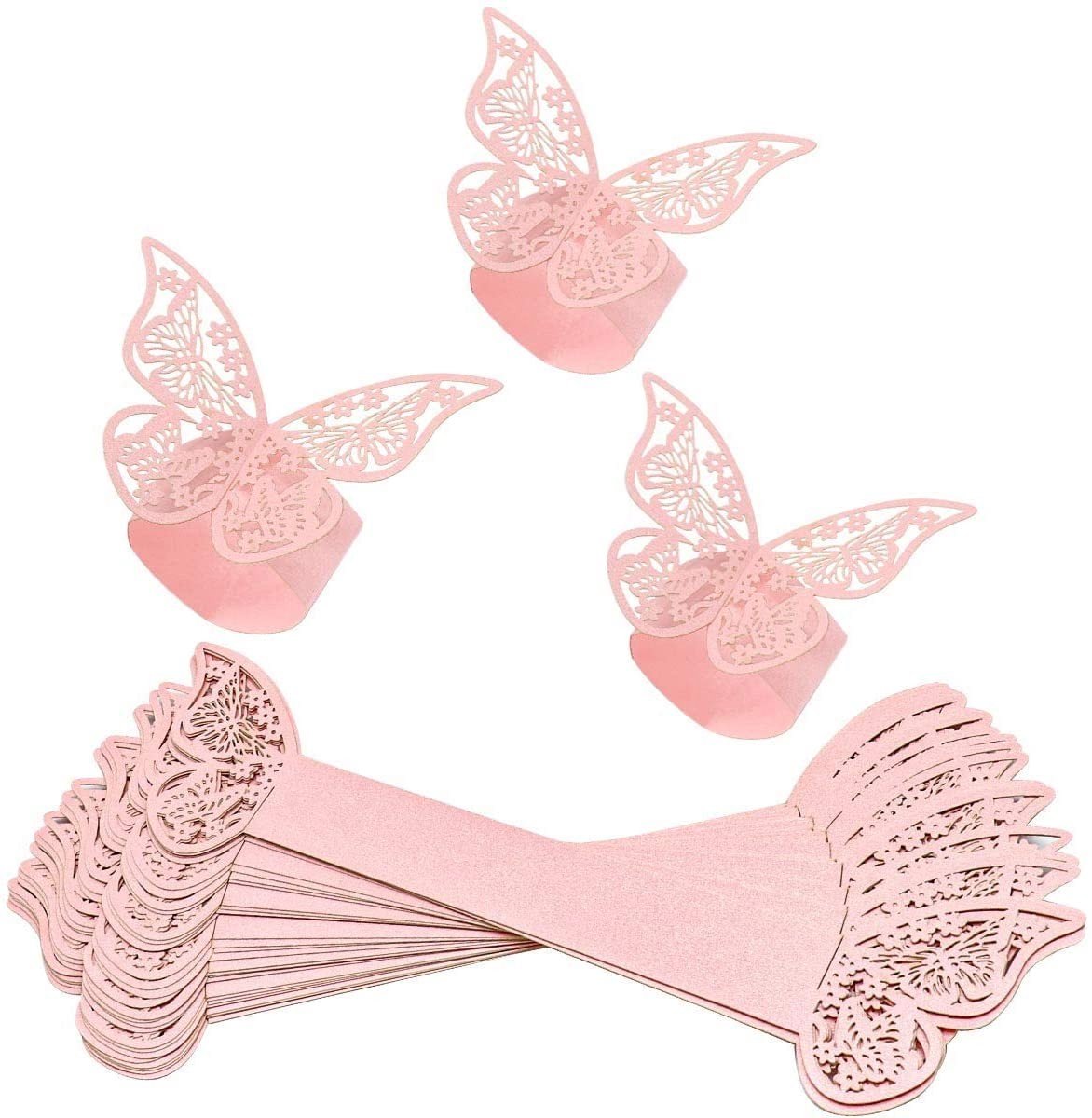Dailygoods - 3D vlinderpapieren servettenringen - Tafeldecoratie - Roze - Servethouder - Bruiloft en feest - 50 stuks