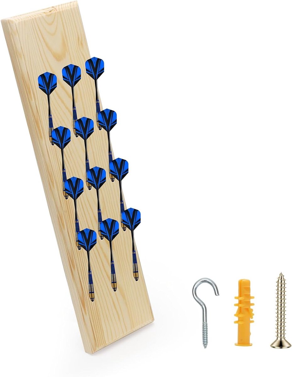 Darthouder van massief hout voor 12 dartflights, wandbevestiging, opslag voor steel en soft darts, duurzame dartstand voor optimale organisatie