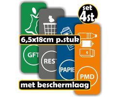 Jerma - Recycling stickers - set 4 st - 6.5 x 18 cm per stuk – Vinyl - waterbestendig - zelfklevend