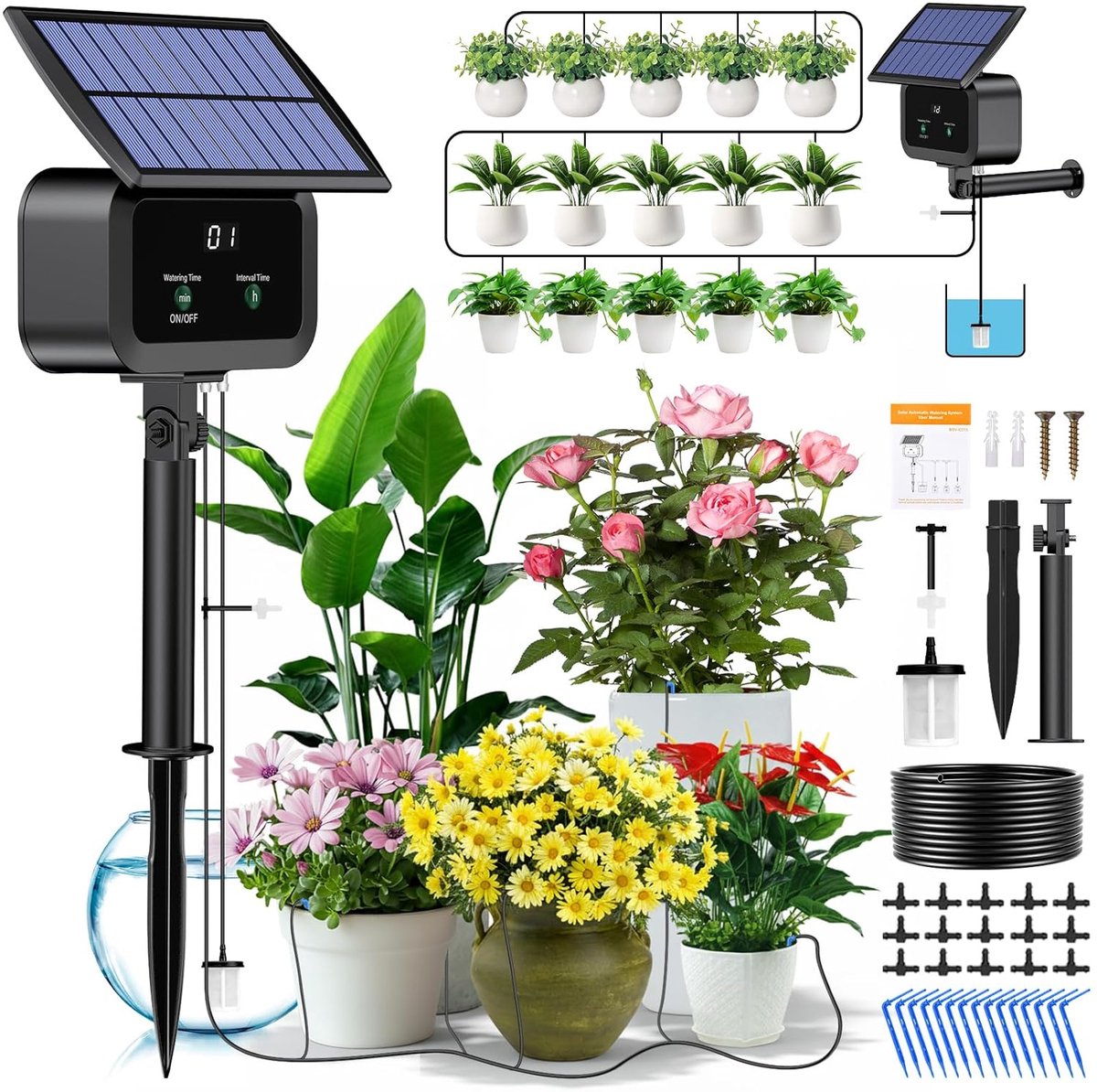 Zonne Irrigatiesysteem - 15M Automatisch Bewateringssysteem - met Timer - voor Planten Tuin