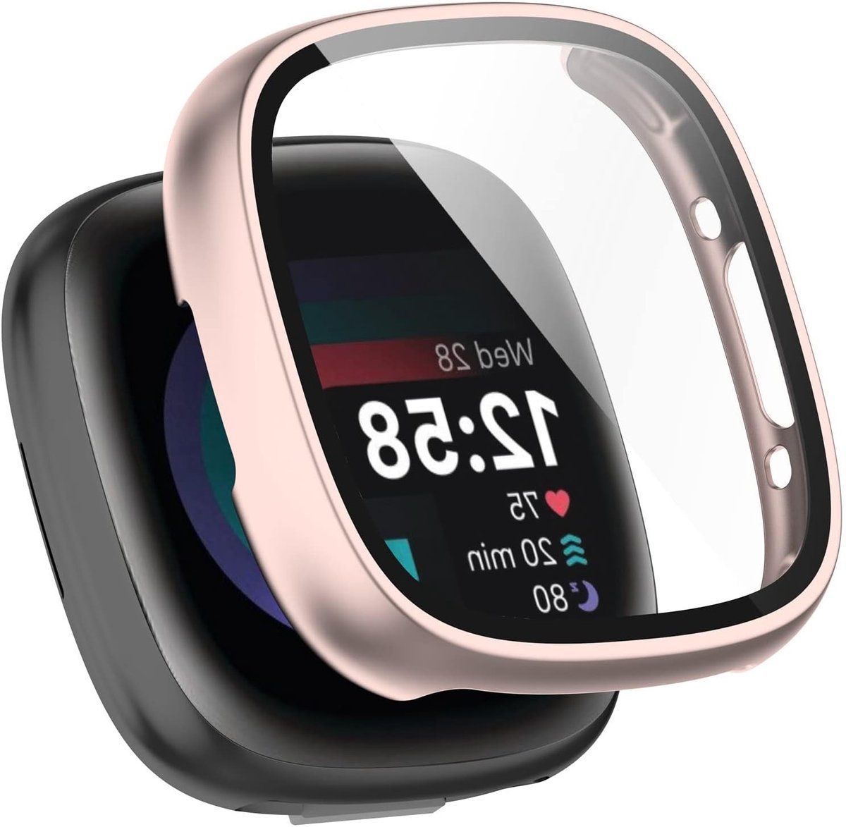 2 Stuks Beschermcase voor Fitbit Sense 2 met HD Transparante Tempered Glass Film – Krasbestendig, Volledige Bedekking, Duurzame Bescherming voor Smartwatch