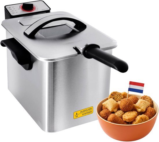Inventum GF645F - Frituurpan - 4 liter - Tot 190 graden - 3000 watt - Koude zone - Anti reukfilter - PFAS vrij - Kijkvenster - Friteuse - Oliebollen pan -RVS/Zwart