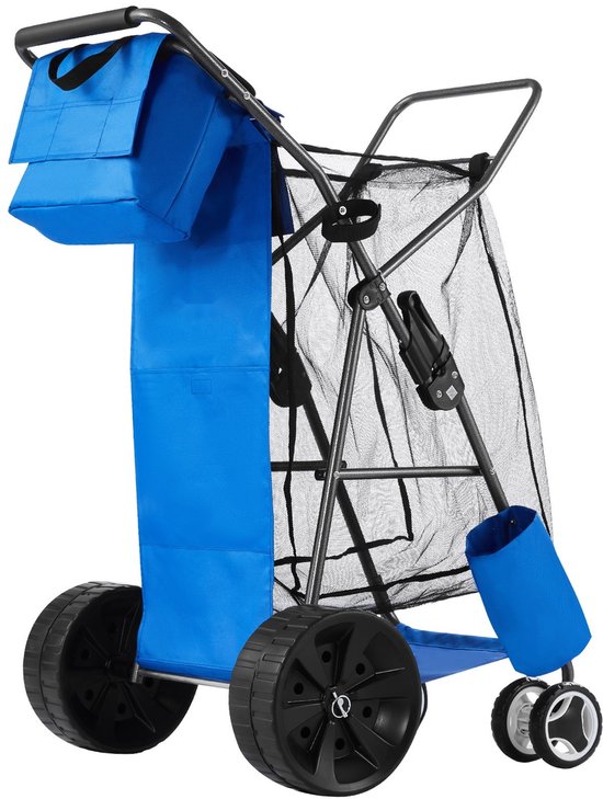 Strandtrolley / Bolderkar - Opvouwbare handkar - Massieve Rubberenen Wielen 25 cm - Geïsoleerde Koeltas - Parasolhouder - Draagvermogen 75 kg - Voor 4 Strandstoelen — afbeelding 5