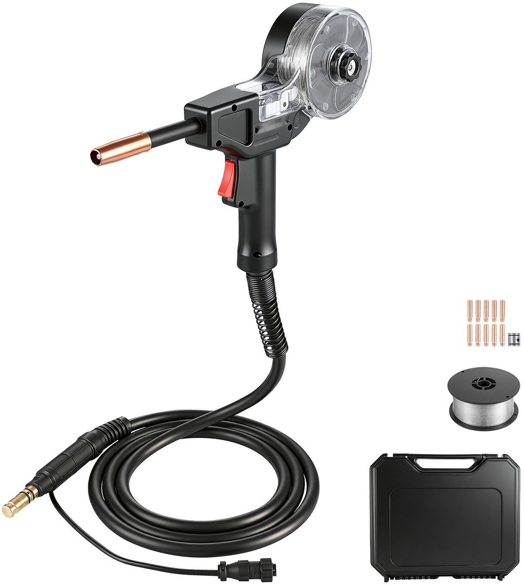 MIG/MAG lastoorts - 130A MIG-lasbrander - 3 m kabel - 11 reserve-mondstukken - Dubbele V-groef aanvoerrol - Compatibel met de meeste MIG/MAG-lasapparaten