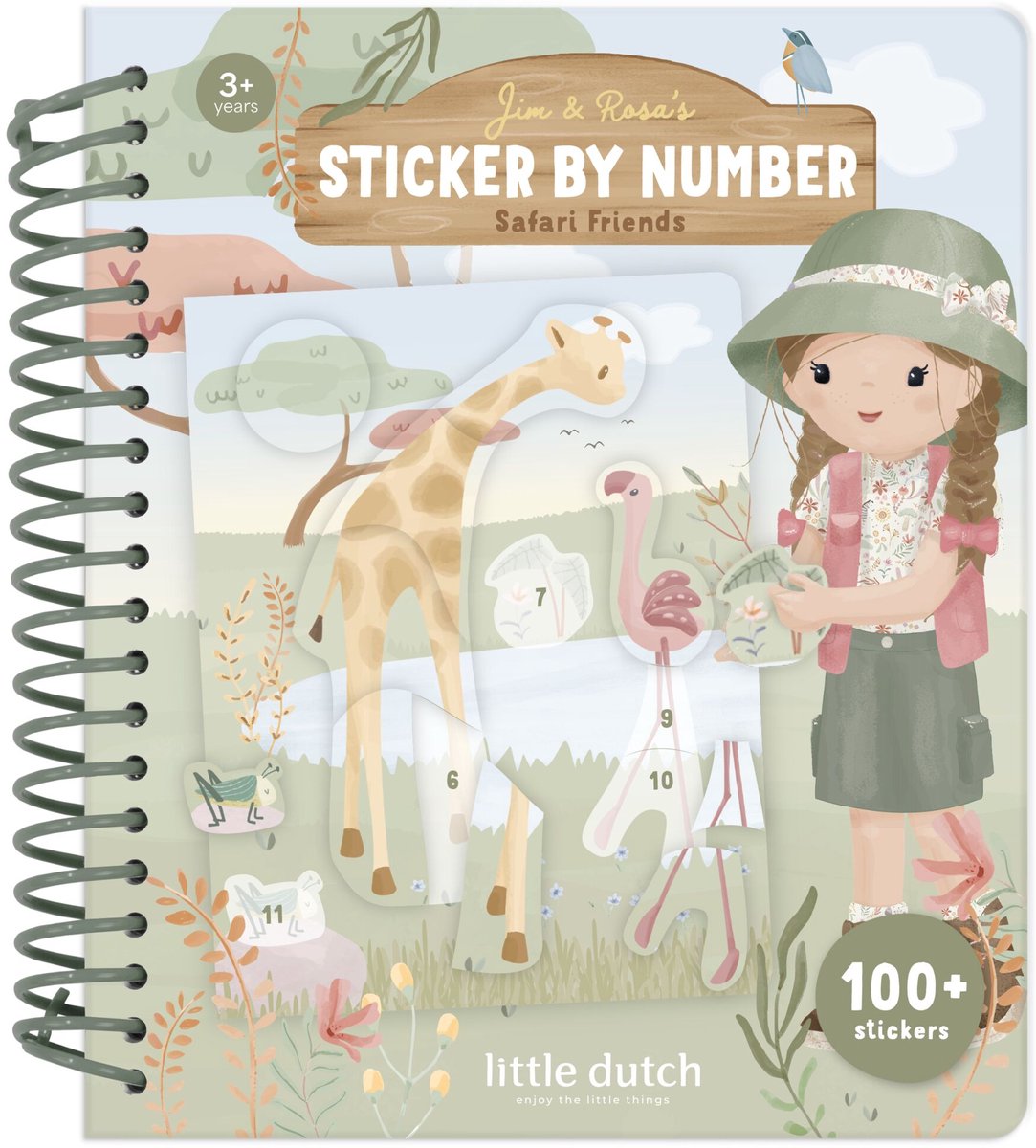 Little Dutch sticker sticker by number boek - Safari Rosa - educatief speelgoed junior vanaf 3 jaar stickeren en kleuren - stickeren op nummer