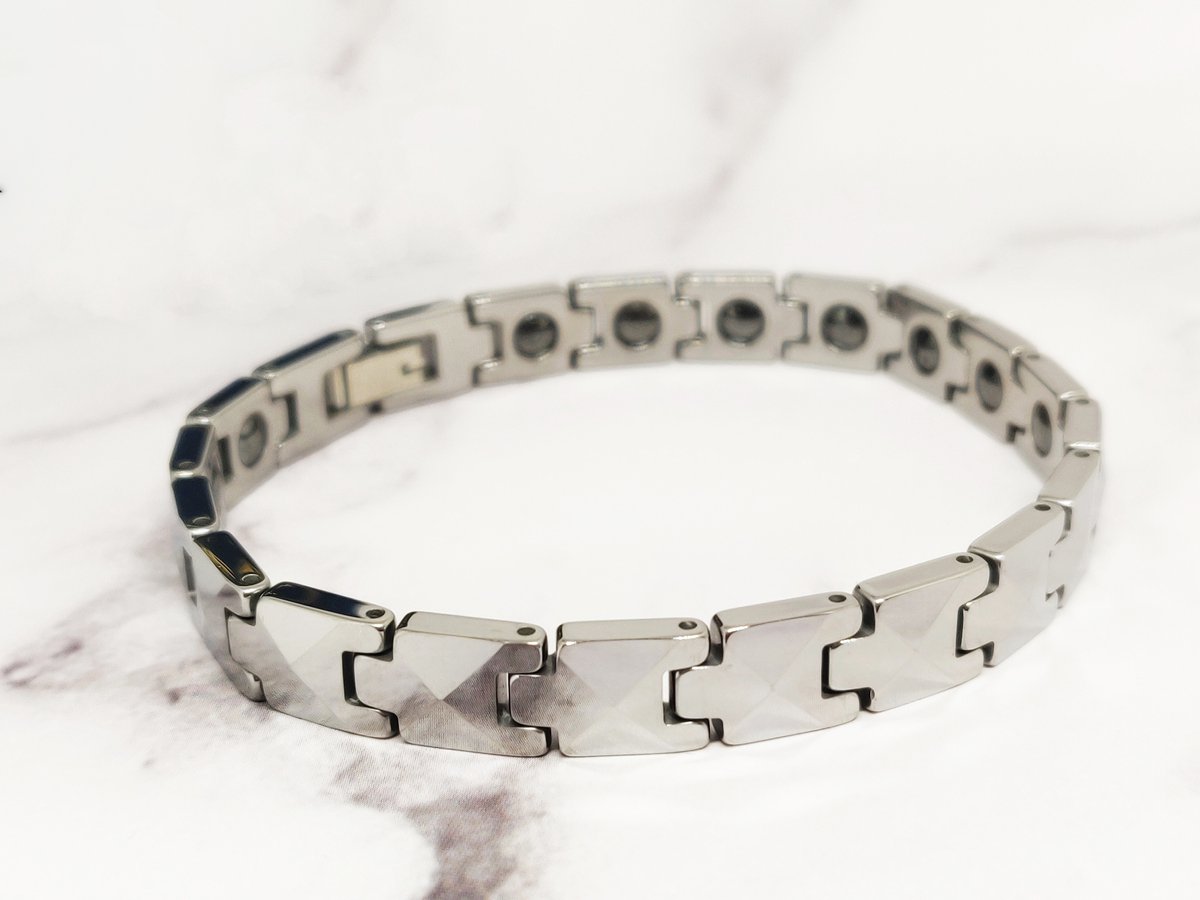 Mei's Muse Geo Chain - Biker Schakelarmband - Tungsten & Hematiet - Zilver - polsmaat 18 cm