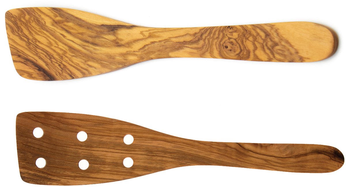 99-01-1500-05+1500-06 Rizes Wood - Pure Olive Wood - olijfhouten set van 2 smalle Spatels - Olijfhout - Lengte 30 cm - Duurzaam!