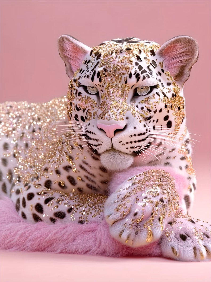 nr 150 Diamond Painting goud roze tijger 40x30cm (vierkant)