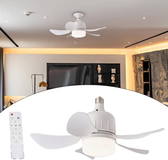 Plafondventilator met verlichting en afstandsbediening - 3 lichtstanden - Perfect voor thuis, restaurant en kantoor (Afmetingen: 120x115x180mm) — afbeelding 2