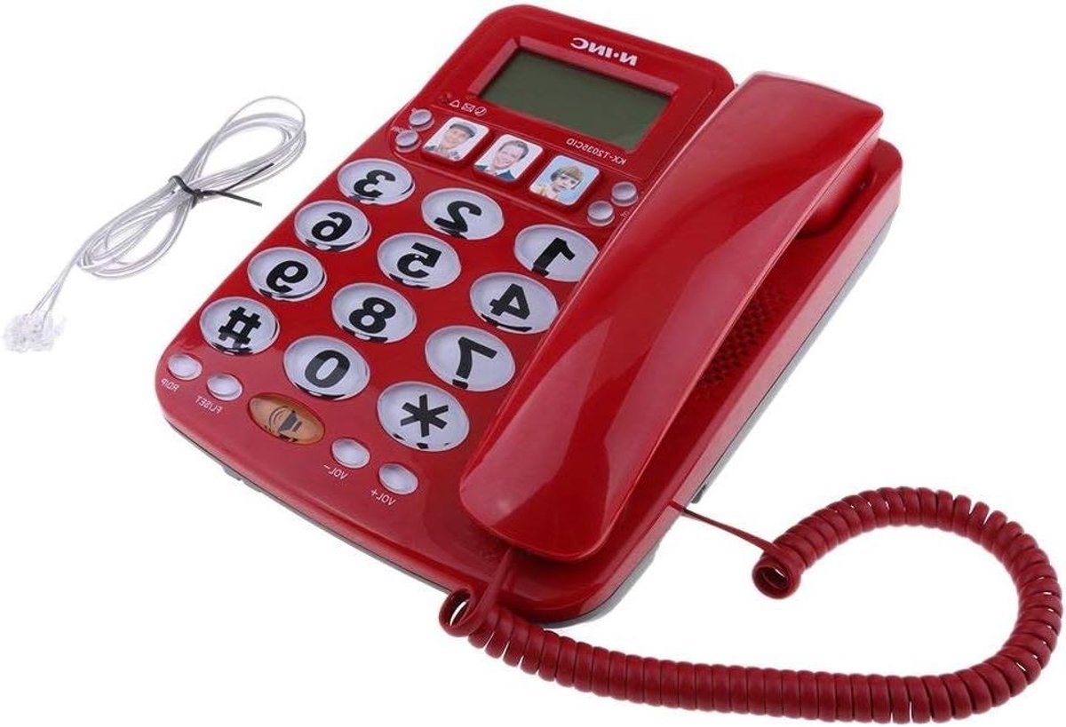Vaste Telefoon - Telefoon met snoer - Gemakkelijk bellen - Grote fotoknoppen - 220 x 170 x 40 mm - Rood
