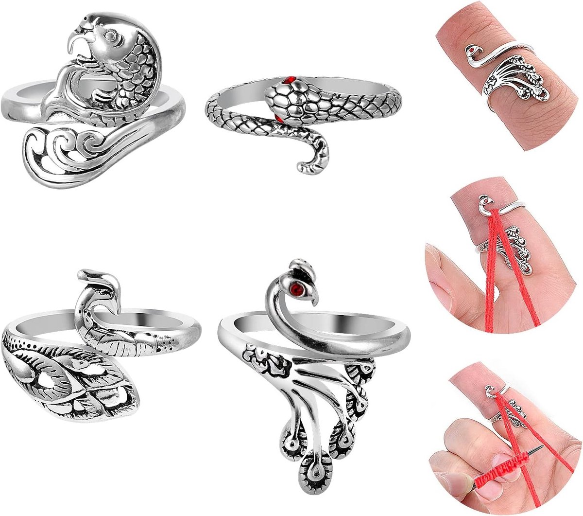 Verstelbare Haaknaalden en Accessoires Set met Open Vinger Duwring, Garenspanner en Steekmarkeerders voor Sneller Weven en Handbescherming (4 Stijlen)