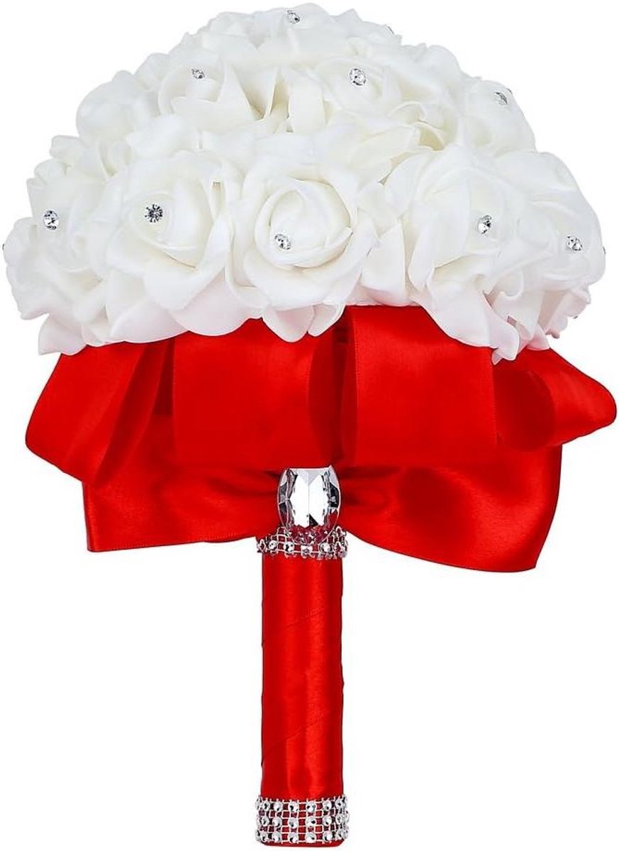 Bruidsboeket - Bruidsmeisje Boeket - Bruiloft Decoratie - Groter Met 23 Rozen - Diameter 21cm - Rood