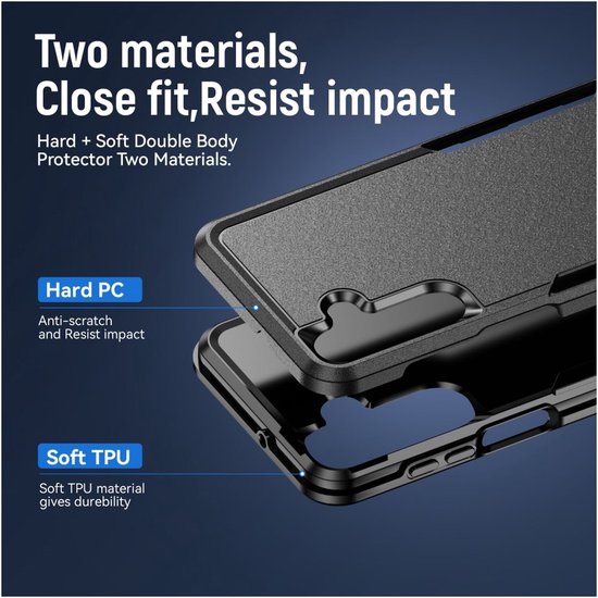 Coque de téléphone noire en matériau PC dur et TPU souple, anti-rayures et antichoc.