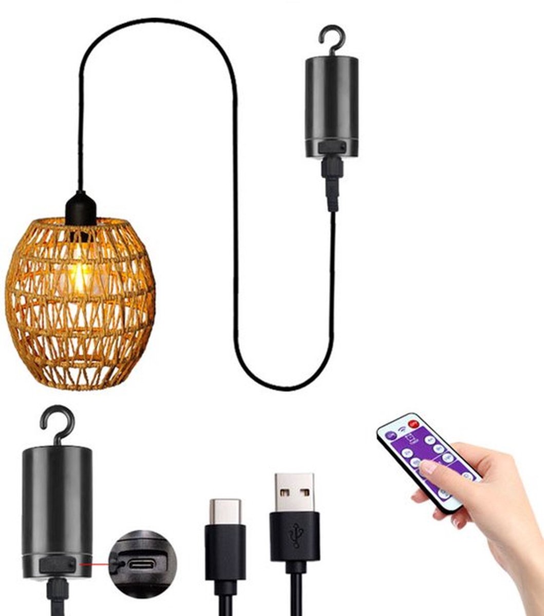 Rotan hanglampen – met afstandsbediening – kroonluchter op batterijen – gevlochten kroonluchter – hanglampen voor buiten; voor terrassen, pergola's, veranda's, tuinen en interieurdecoratie