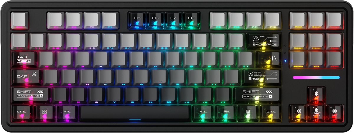 MACHENIKE - Bedrade Toetsenbord - QWERTY - Bluetooth - 87 Toetsen - Gasket Structuur - Zilveren Switch - PBT Keycaps - 5-Laags Opvulling - 8000 mAh Accu - RGB Light Bar - Roze