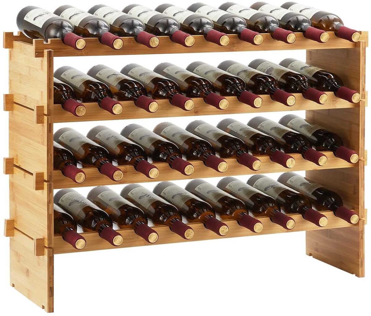 Archi Wijnrek - Wijnrek hout – Stapelbaar Wijnrek - 36 Flessen – 4 Laags - Wijnopslag – Bamboe - Hout - 84 x 26 x 58 cm
