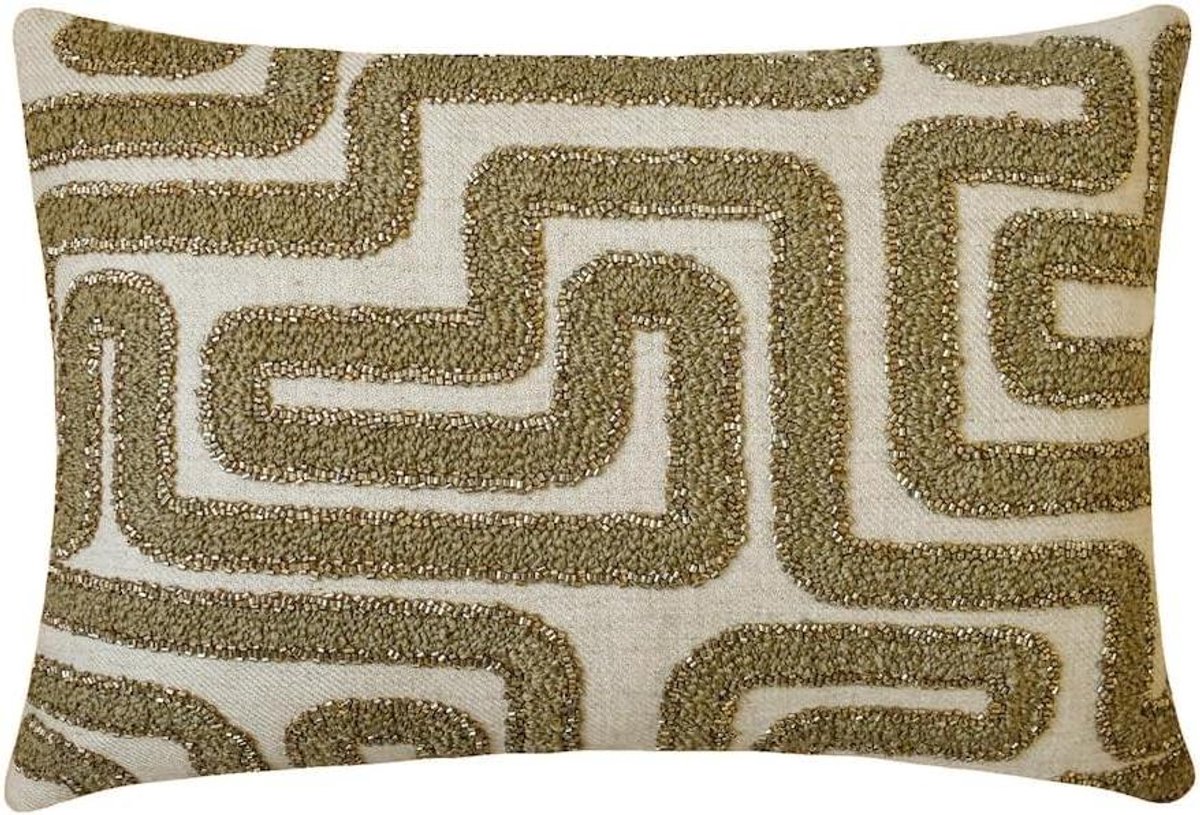 Decoratief Kussenhoes - Boho Linnen Kussensloop - Bank en Slaapkamer - Handgemaakt met Rits - 30 x 45 cm - Olijfgroen