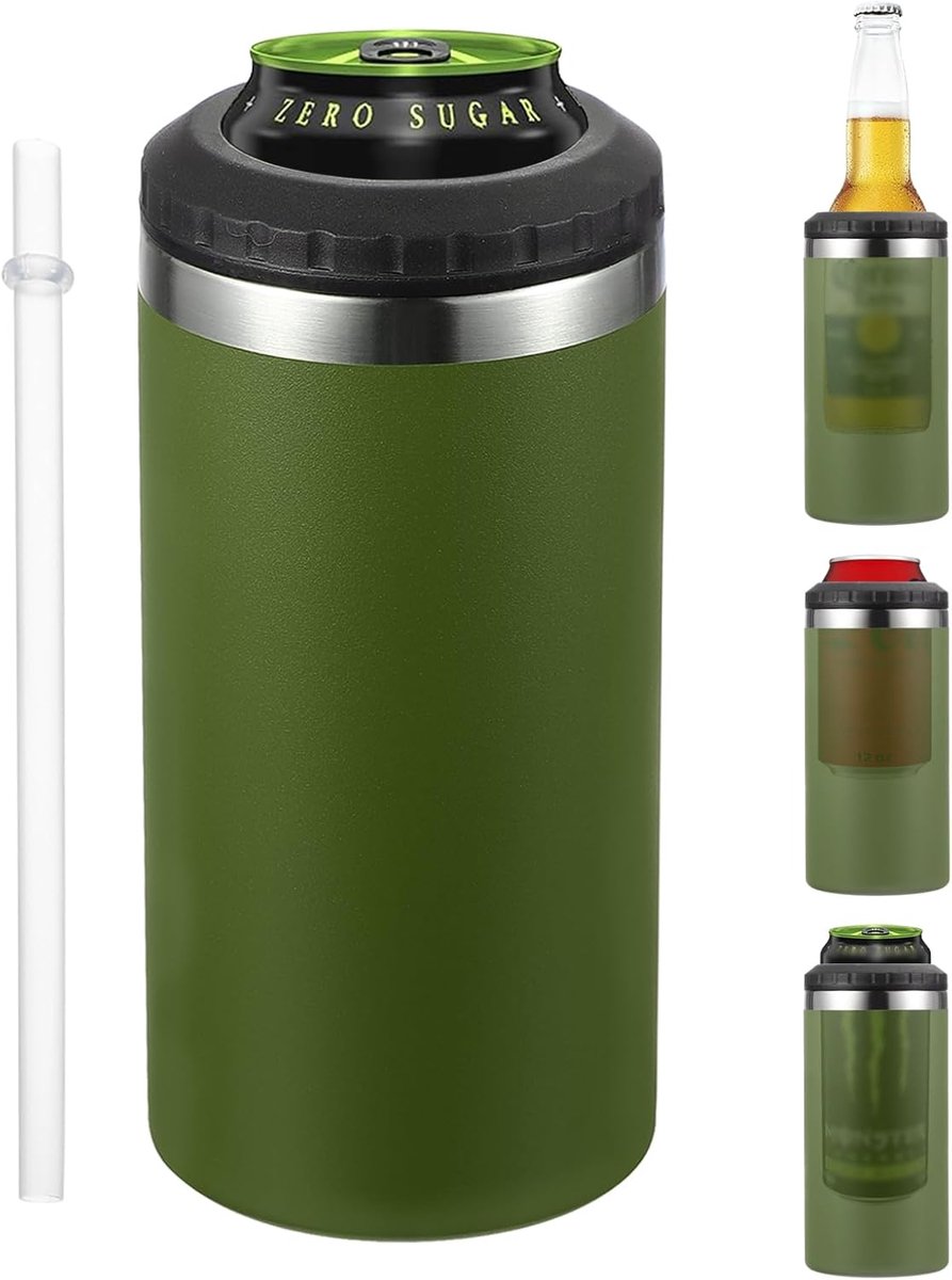 Slim Can Cooler - 16oz - Geïsoleerde Drinkhouder voor Bier - Frisdrank - Koffie - Blikjes en Flessen - Groen