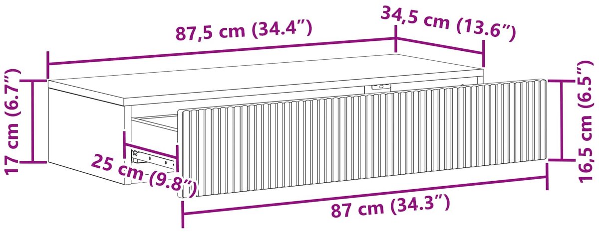 vidaXL Wandgemonteerde - Zijtafel - 87,5 - x - 34,5 - x - 17 - cm - Bewerkt - hout Gerookt eiken