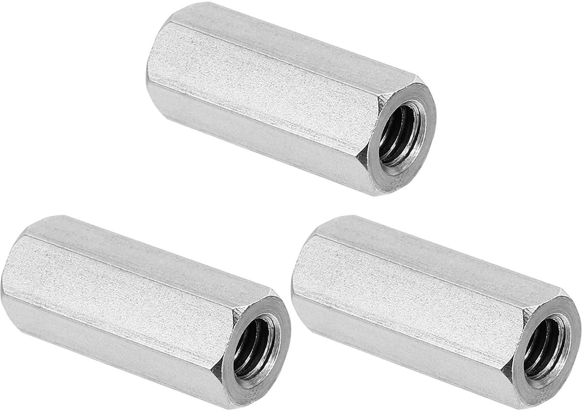 1/4"-20 UNC 304 RVS Hexagon Koppelnagels - 3 Pack - 1.18 Inch Lengte - Volledige Draad Moer - Stang Plug Connector - Bevestigingselementen - Zilverkleurig