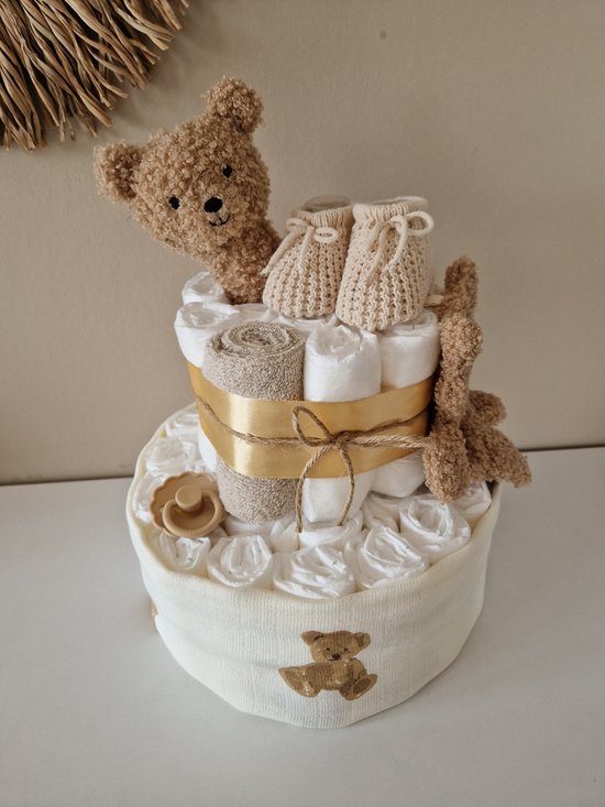 Luiertaart Teddy Bear Jollein Biscuit, neutraal- babyshower - kraamcadeau van Jollein — afbeelding 4