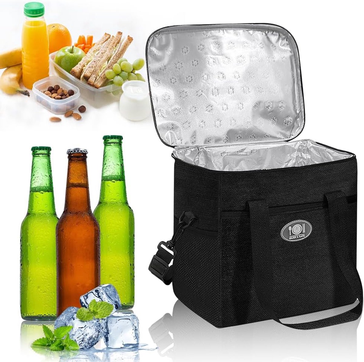 Vouwbare 16L Koeltas - Thermische Tas voor Picknick - Lunch Tas - Warmte Tas - Draagbare IJs Tas met Koelcompartiment voor Kantoorwerk en Picknick