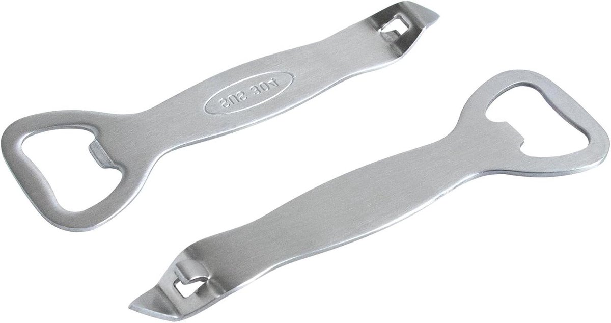 Flesopener Set - Blikopener - Drankjes Openen - 2-in-1 Functie - 2 Stuks 14 cm - Zilver