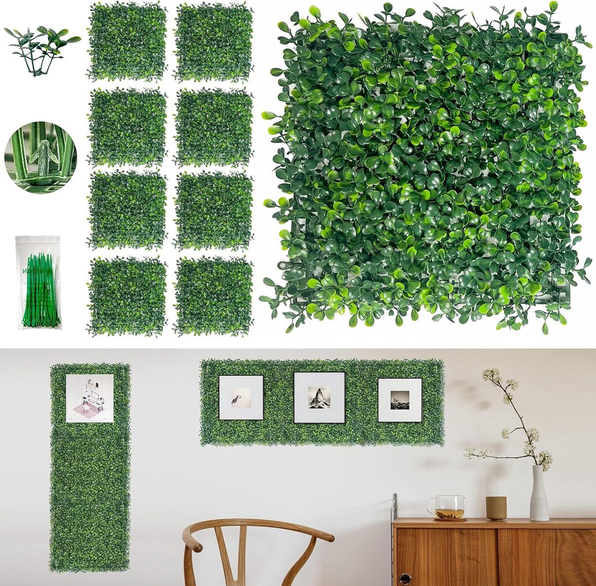 Kunstgras Wandpanelen - Nep Buxus Muren - Muur Decoratie - UV Bestendig PE - 8 Stuks 10x10 - Groen