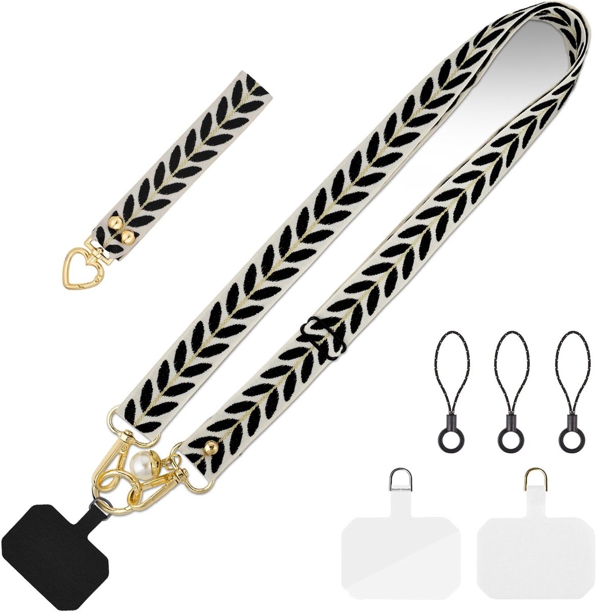 Verstelbare Telefoon Lanyard met Brede Hals, Inclusief 3 Patches en Polsband, Geschikt voor de meeste Smartphones, Airpods en Sleutels