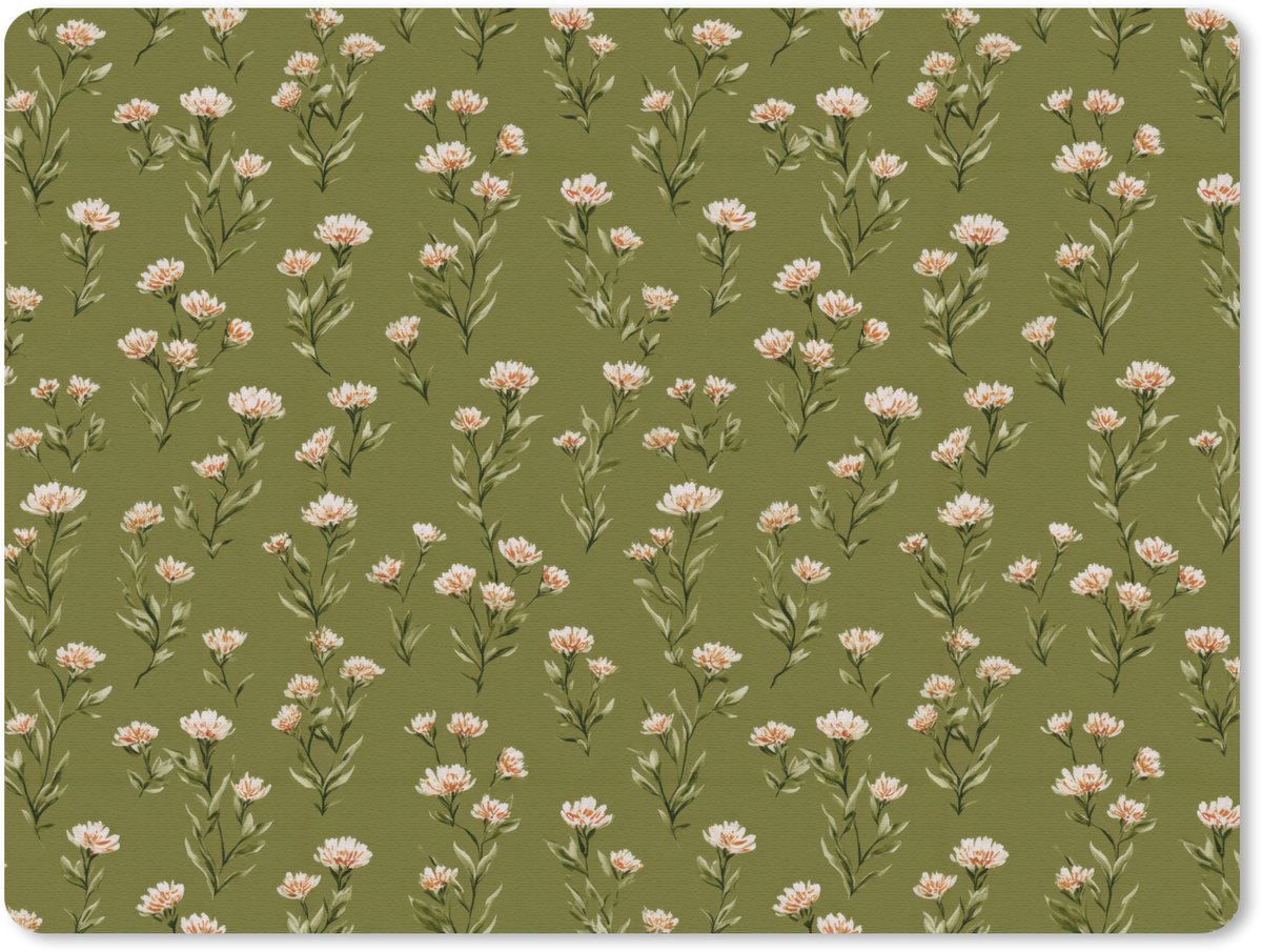 Muismat 12x10 cm - Mousepad Landelijk - Bloemen - Groen - Muismatten