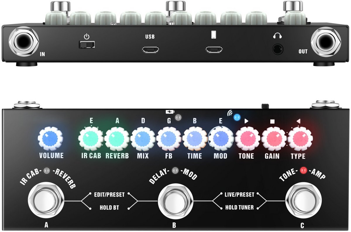 Kraftverdia Cube Baby Gitaar Effectpedaal - Multifunctioneel Mini Pedaal met 9 Amp Modellen, Delay, Reverb en IR Cab Simulatie - Oplaadbaar en Draagbaar