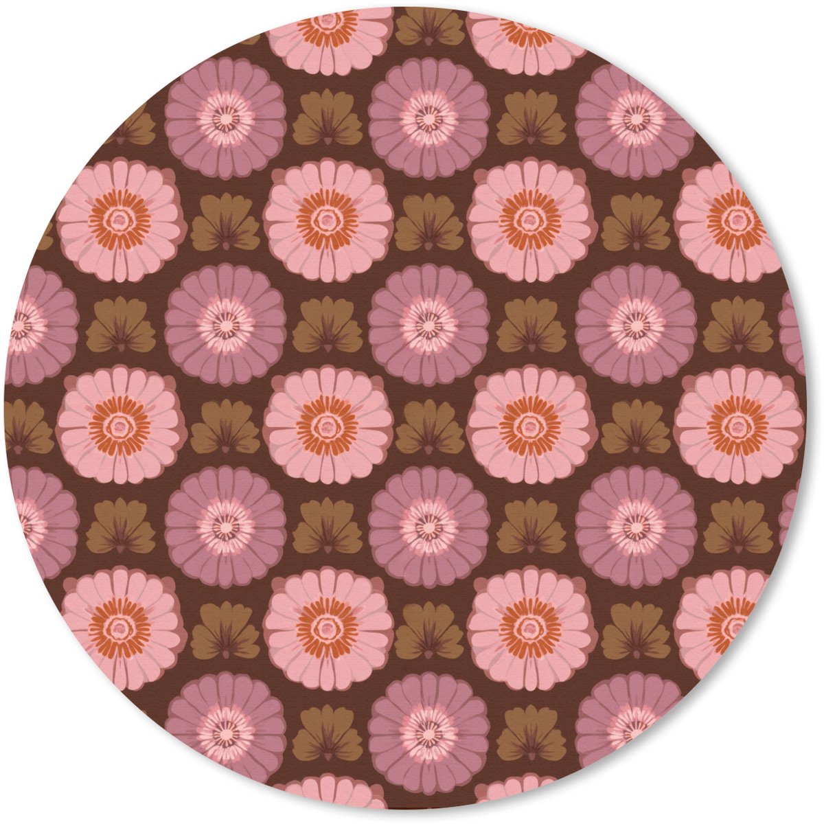 Muismat rond 50x50 cm - Mousepad Retro - Madelief - Roze - Ronde muismatten