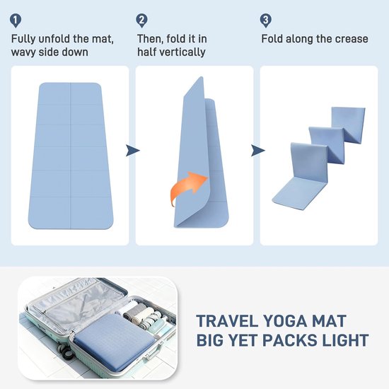 Vouwbare Yogamat - Fitnessmat Voor Pilates-Dubbelzijdig Antislip - Waterdicht En Scheurvast Ontwerp- 183x80x0.8cm-Voor Reis Camping Thuisgebruik-Blauw — afbeelding 3