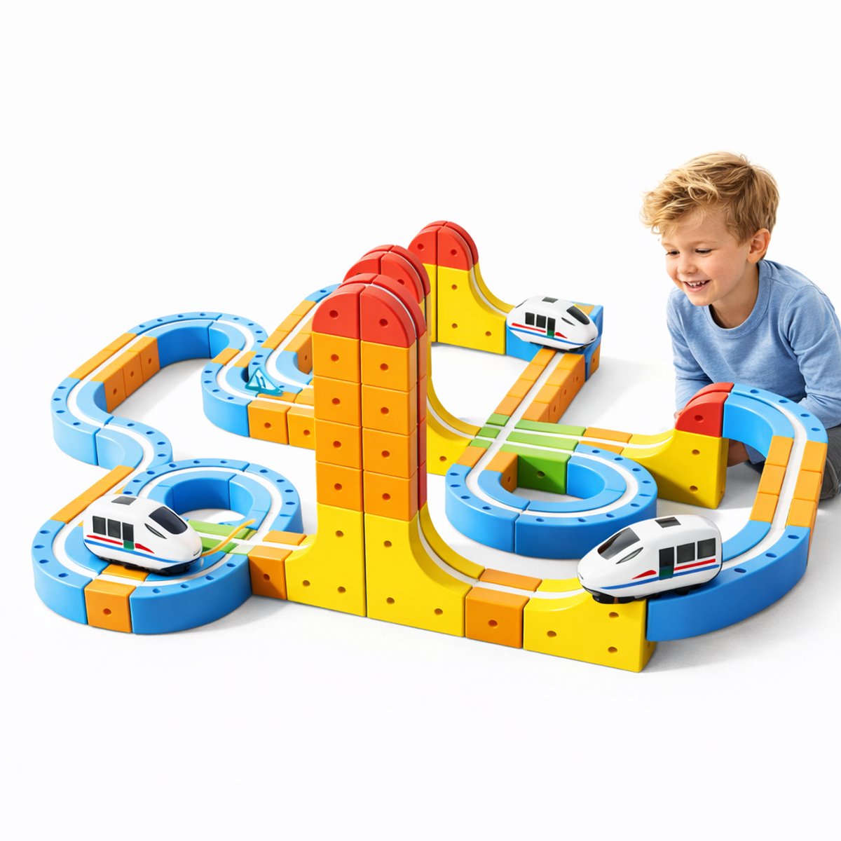 Joyage Elektrische Treinbaan – 150-delig – Educatief Speelgoed - Trein Speelgoed electrische - Cube track - Montessori Speelgoed – Fijne Motoriek – Meisjes Speelgoed 3 jaar 4 jaar 5 jaar 6 jaar 7 jaar - Peuter speelgoed jongens speelgoed meisjes