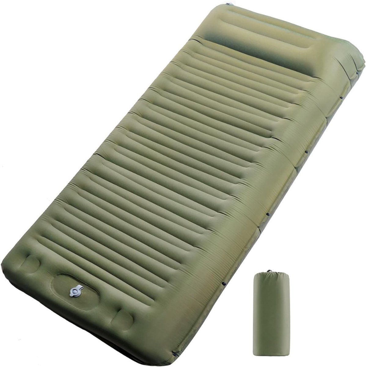 Camping Matras met Kussen - Opvouwbaar Matras - Vouwmatras - Camping Matje - Slaapmat - Logeer Matras - Luchtmatras - Kampeer Matras - Camping Bedje - Nylon/TPU - 200 × 76 × 14 cm - Legergroen - van Imperatoris