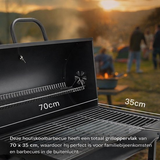 Houtskool BBQ XXL met Deksel en Thermometer - Grote Barbecue met Grillrooster - Verrijdbaar en Stevig van Merkloos — afbeelding 5