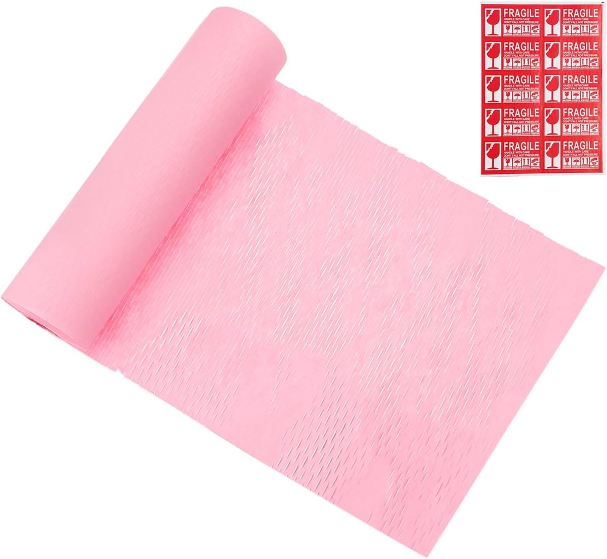12" x 105" Honeycombs Verpakkingspapier - Verpakkingspapier Wrap Vellen Rol met Breekbare Stickers voor Verhuizen - Verzendbenodigdheden Beschermend, Roze