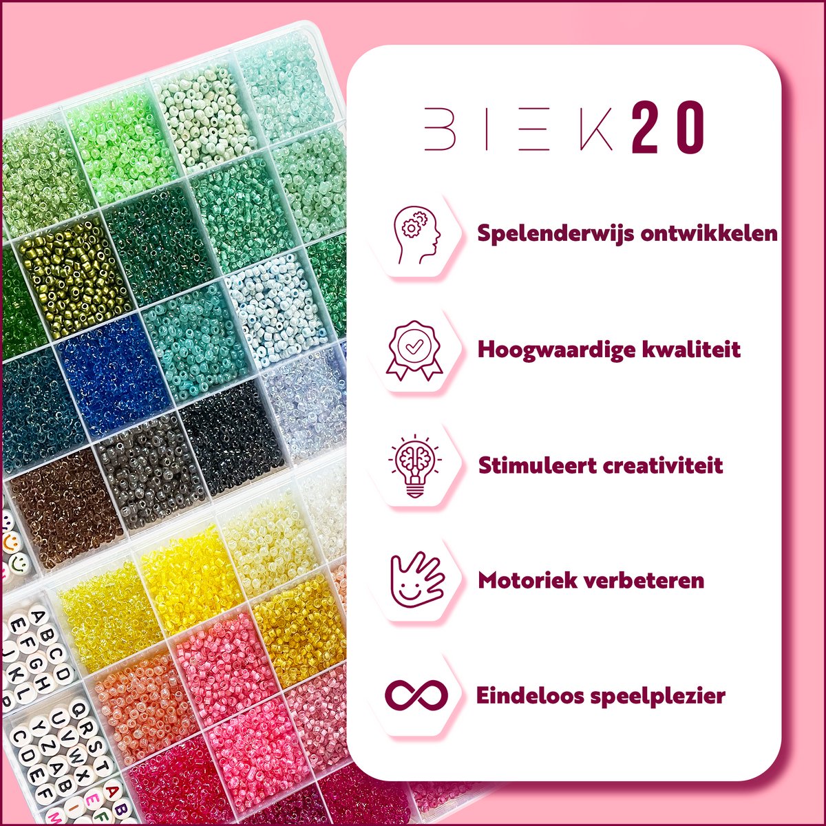 Pastel Kralenset BIEK20® - Glaskralen - Rocailles kralen - Armbandjes maken met kraaltjes - Polymeer Kralen Set - Kralendoos - Letterkralen - Kralenketting - Incl. Giftbox — afbeelding 2