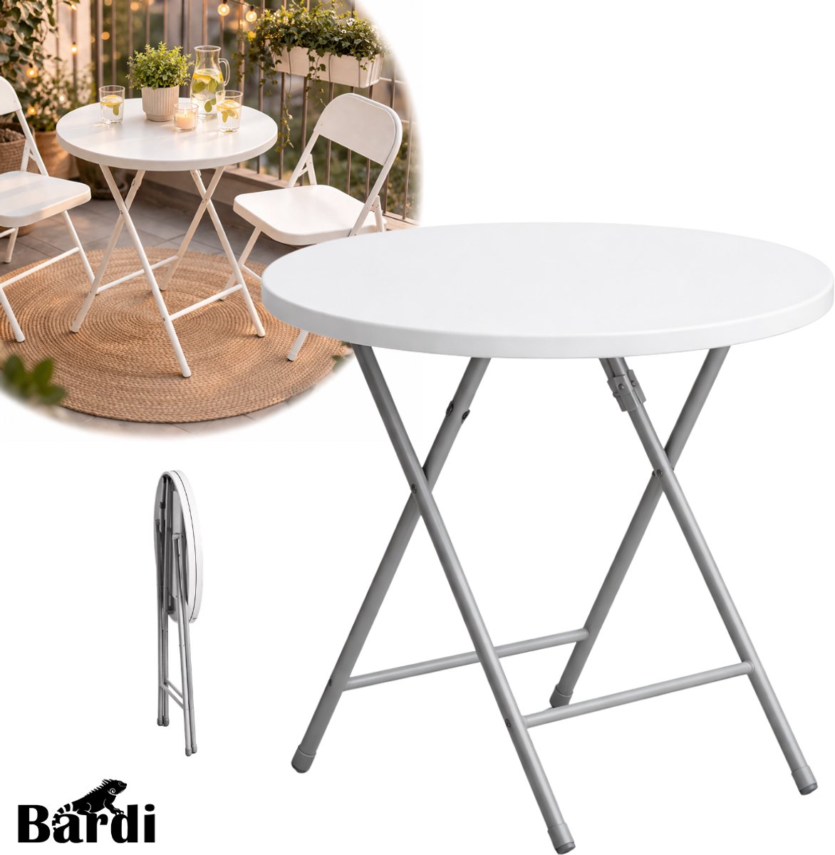 Bardi Balkontafel - Tuintafel - Tafel - Balkonmeubelen - Bijzettafel - Tafeltje - Wit - Ø60