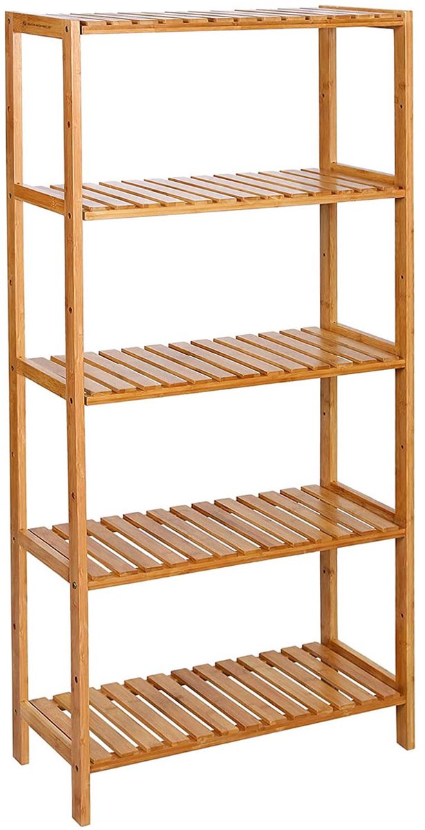 Bamboe rek met 5 planken – Opbergrek badkamer / woonkamer – 60 x 26 x 130 cm – Naturel