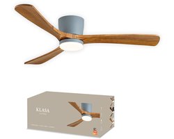 Smart Plafondventilator met Verlichting - Grijs + Hout - Ø 132 cm - Stille Motor <25dB - Handige App - Dimfunctie - Plafond Ventilator met Verlichting - Plafondlamp met Ventilator