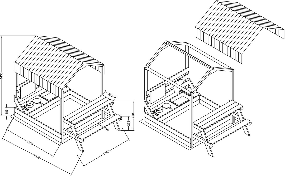 AXI Bo Zandbak & Speelhuisje 159 x 105 cm met Speelkeuken en Picknicktafel Bruin – FSC hout – Met Krijtbord en 6-delig Zandbak Accessoireset – Inclusief afdekzeil en gronddoek – 10 jaar garantie — afbeelding 5