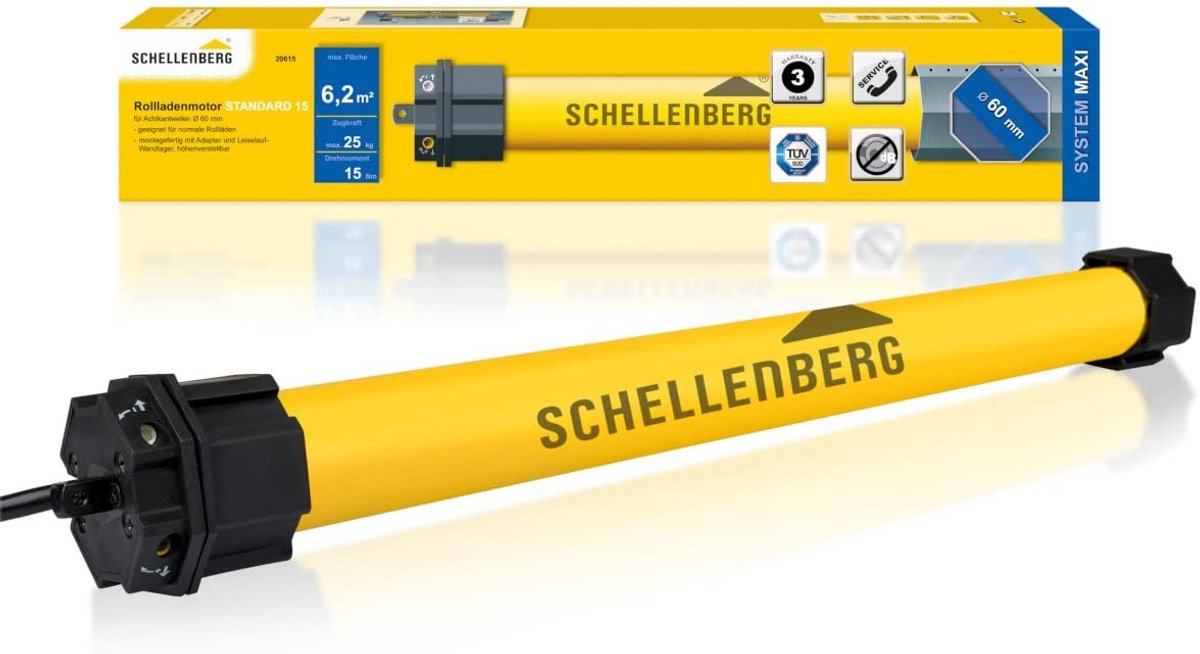 Schellenberg 20640 rolluikmotor MAXI Standaard 40 Nm, mechanische eindschakelaar, buismotor voor 60 mm as, voor rolluiken tot 15 m², set incl. muurbeugel