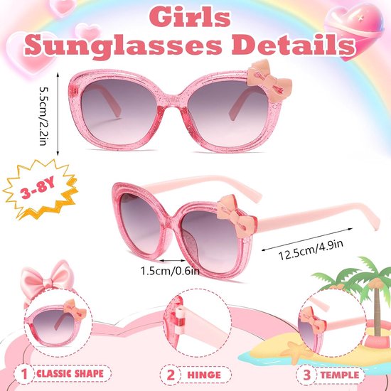 Kinder Zonnebrillen Meisjes - Hartjes Bril Kattenbril - Feestelijke Bescherming - Drie Leuke Designs - 3 Stuks - Roze van Kinder — afbeelding 3
