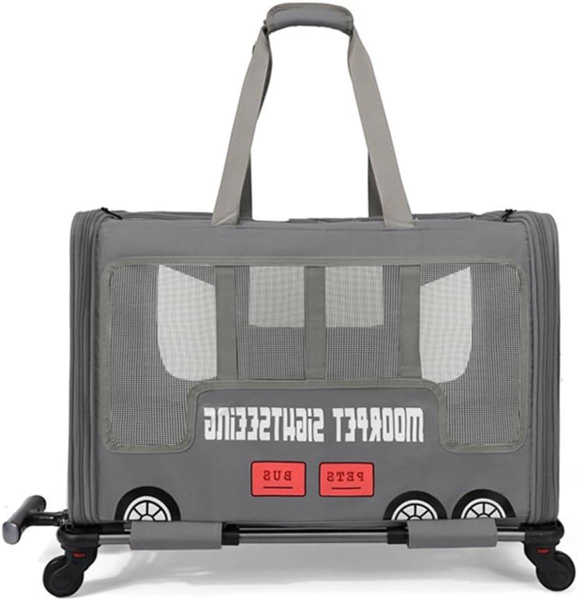 Huisdieren draagtas - Reistas hond kat - Comfortabel reizen - Afneembare rolwielen - 58x35x38 cm - Grijs