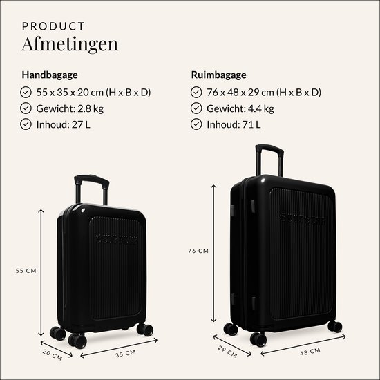 SUITSUIT Kofferset - Handbagage Koffer - Reiskoffer Groot - Kofferset 2 delig - TSA Slot - Lichtgewicht - Caretta Shadow Black